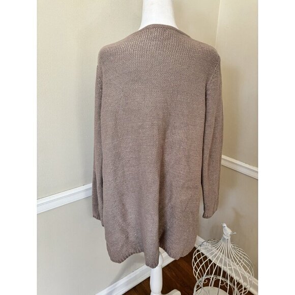 NWT Lark Lane Womens Size Large Taupe Cardigan Sweater Faux Fur Trim Sparkly - Picture 3 of 8